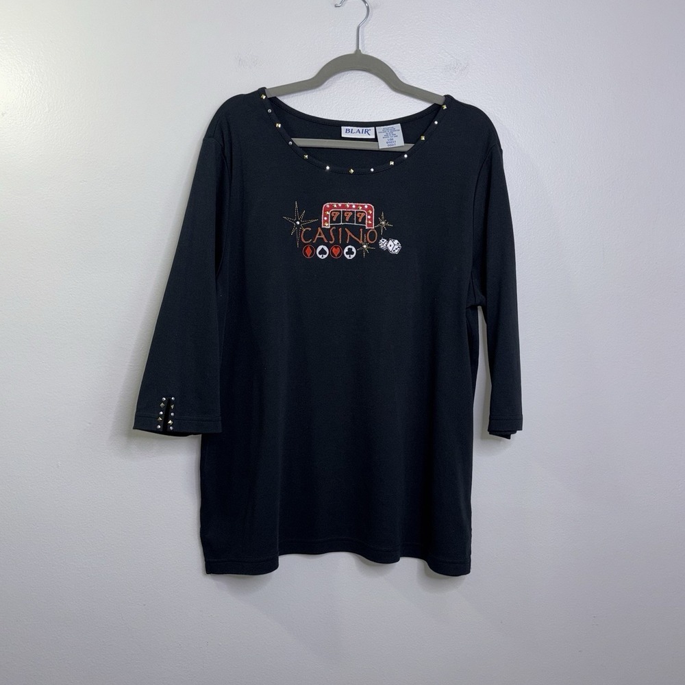 Vintage Casino Theme 3/4 Length Sleeve Shirt Size Large Embroidered